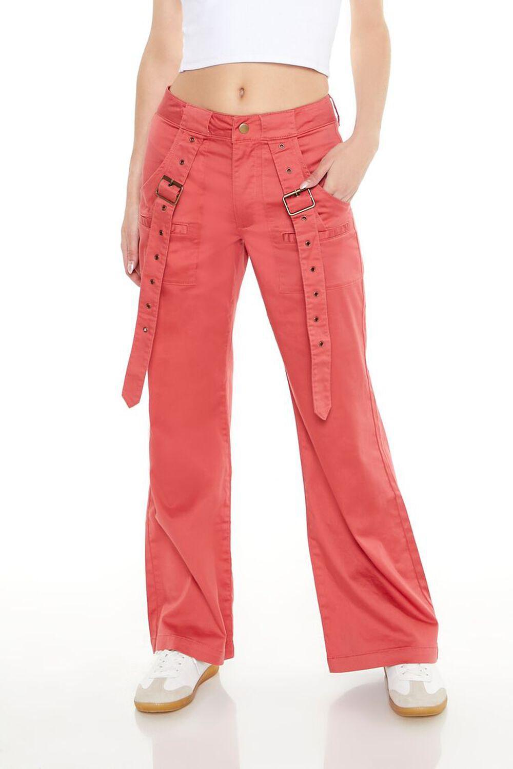 Buckled Twill Wide-Leg Pants | Forever 21 Product Image