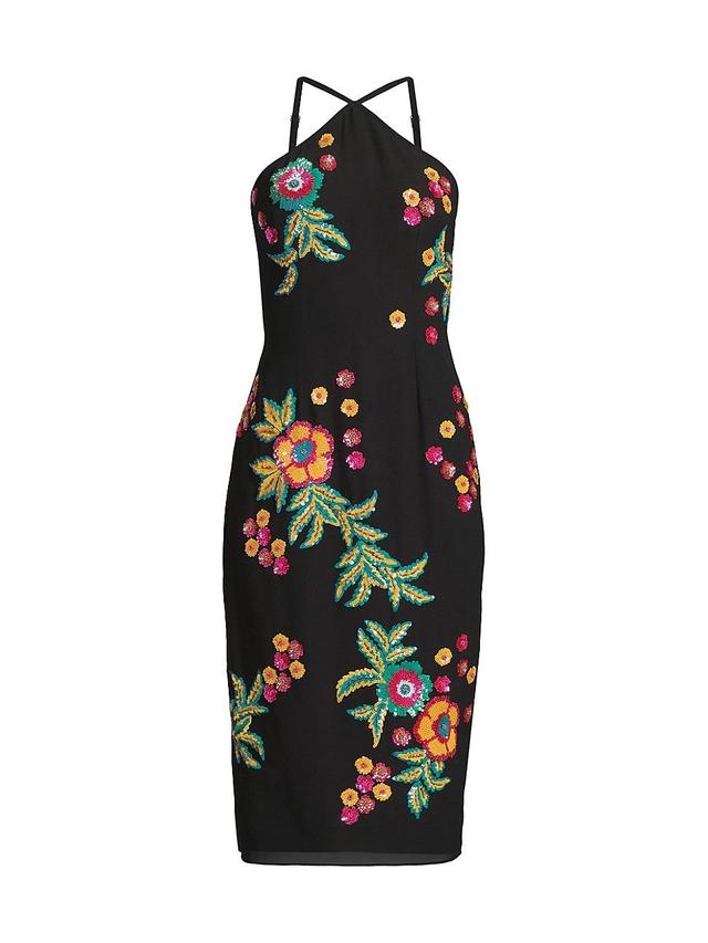 Womens Floral Sequin Halter Midi-Dress Product Image