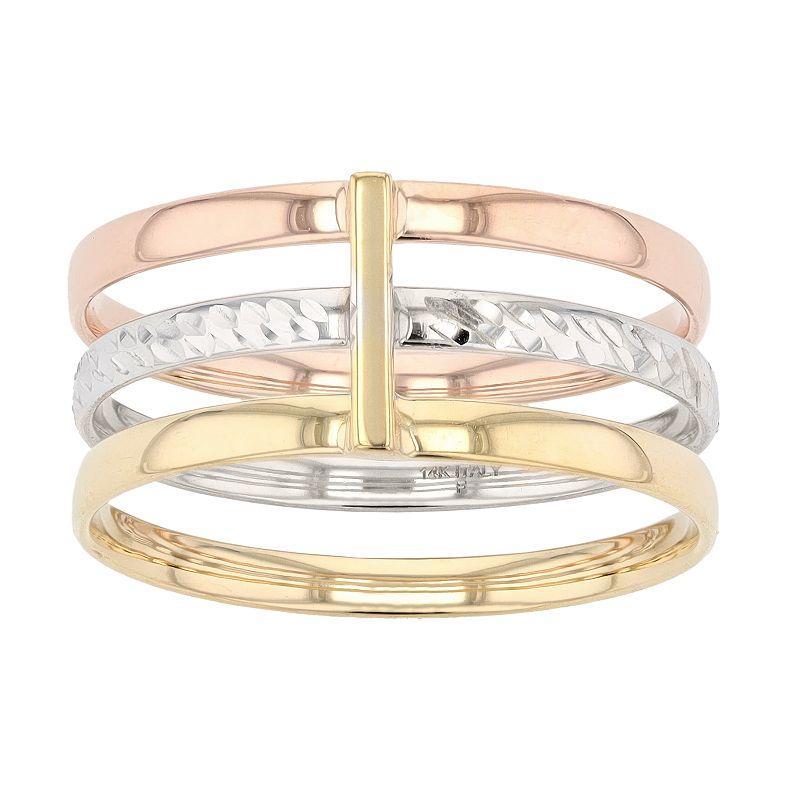 Au Naturale Tri-Tone 14k Gold Three Band Ring, Womens Multicolor Product Image