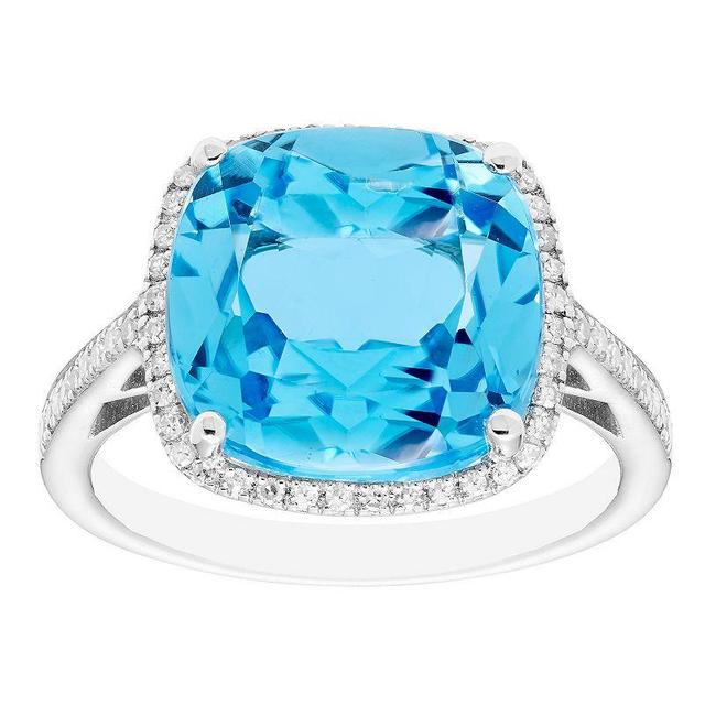 Sterling Silver Swiss Blue Topaz & 1/5 Carat T.W. Diamond Cocktail Ring, Womens Product Image