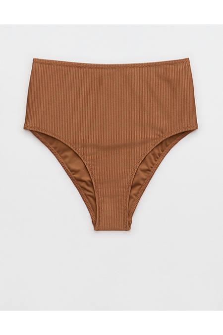 Aerie Shine Rib High Waisted Cheeky Bikini Bottom Women's Product Image