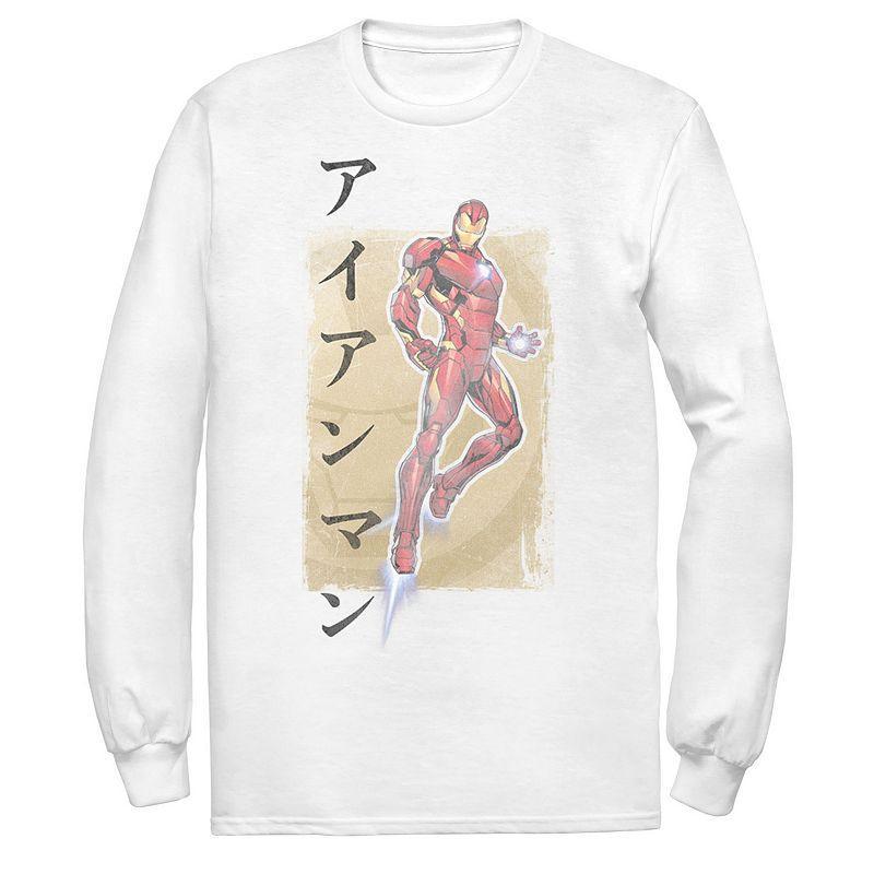 Mens Marvel Avengers Assemble Iron Man Kanji Long Sleeve Graphic Tee White Product Image