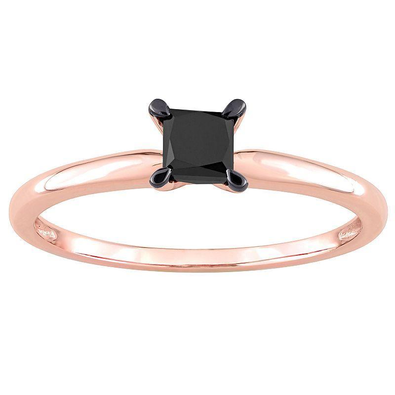 Stella Grace 14k Rose Gold 1/2 Carat T.W. Princess Cut Black Diamond Solitaire Engagement Ring, Womens Product Image