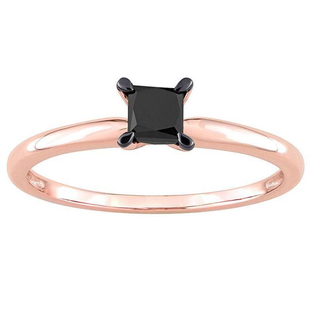 Stella Grace 14k Rose Gold 1/2 Carat T.W. Princess Cut Black Diamond Solitaire Engagement Ring, Womens Product Image