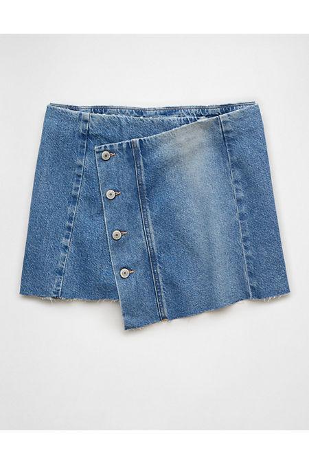 AE Stretch Asymmetric Low-Rise A-Line Denim Mini Skirt Women's Product Image