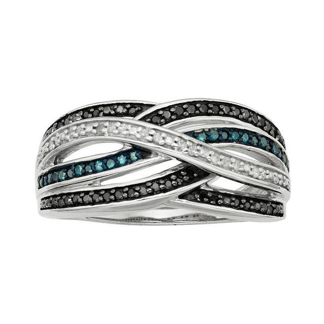 Jewelexcess Sterling Silver 1/4-ct. T.W. Blue, Black and White Diamond Crisscross Ring, Womens Multi None Product Image