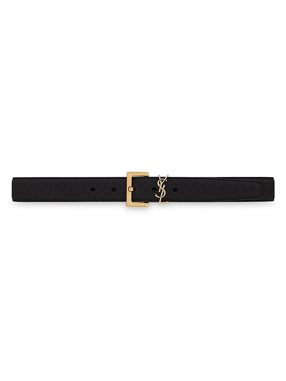 Womens Cassandre Belt with Square Buckle in Grained Leather Product Image