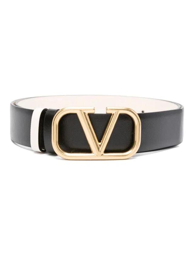 Vlogo Leather Reversible Belt In Schwarz Product Image