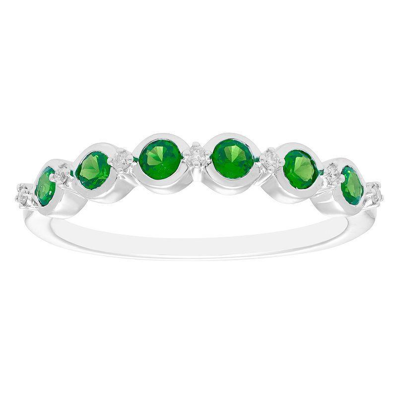 Boston Bay Diamonds Sterling Silver Gemstone & 1/10 Carat T.W. Diamond Stacking Ring, Womens Green Product Image