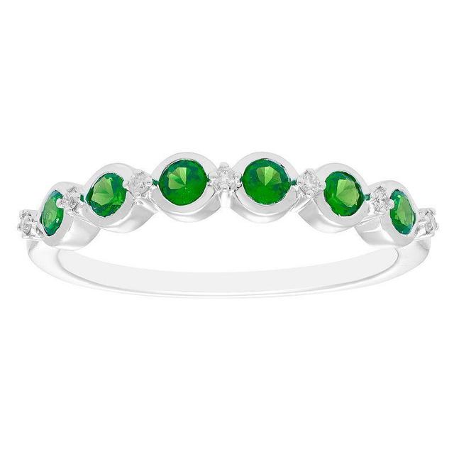 Boston Bay Diamonds Sterling Silver Gemstone & 1/10 Carat T.W. Diamond Stacking Ring, Womens Green Product Image