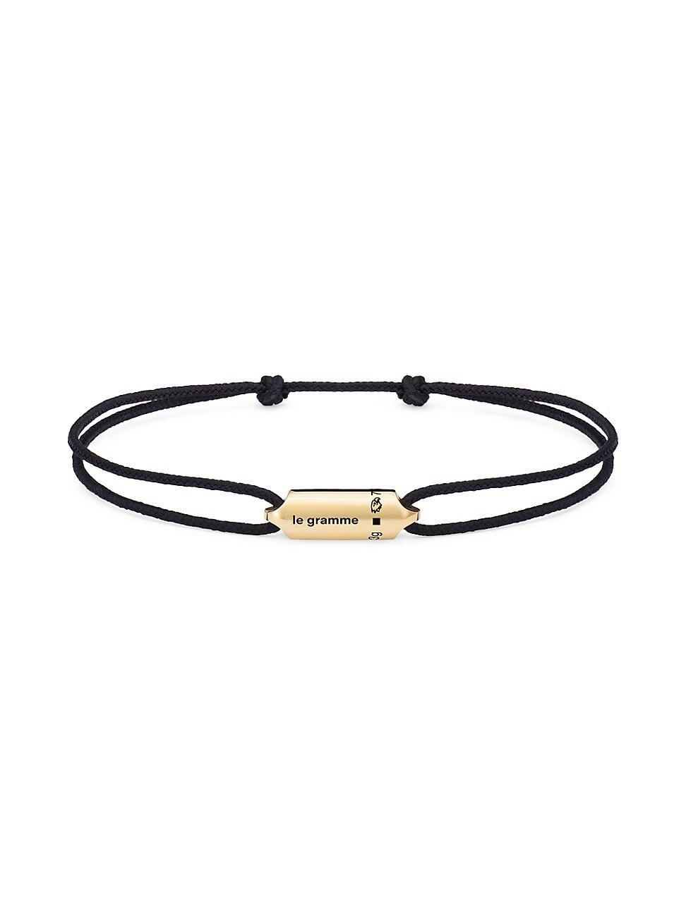 Mens Unisex 3G Polished Yellow Gold Black Cord Bracelet Segment Product Image