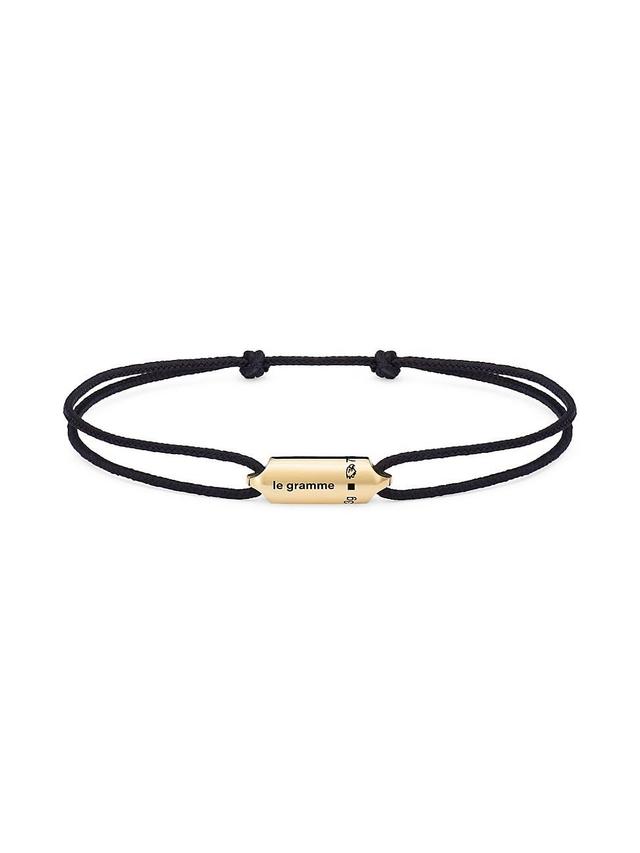 Mens 3G Polished Yellow Gold Black Cord Bracelet Segment Product Image