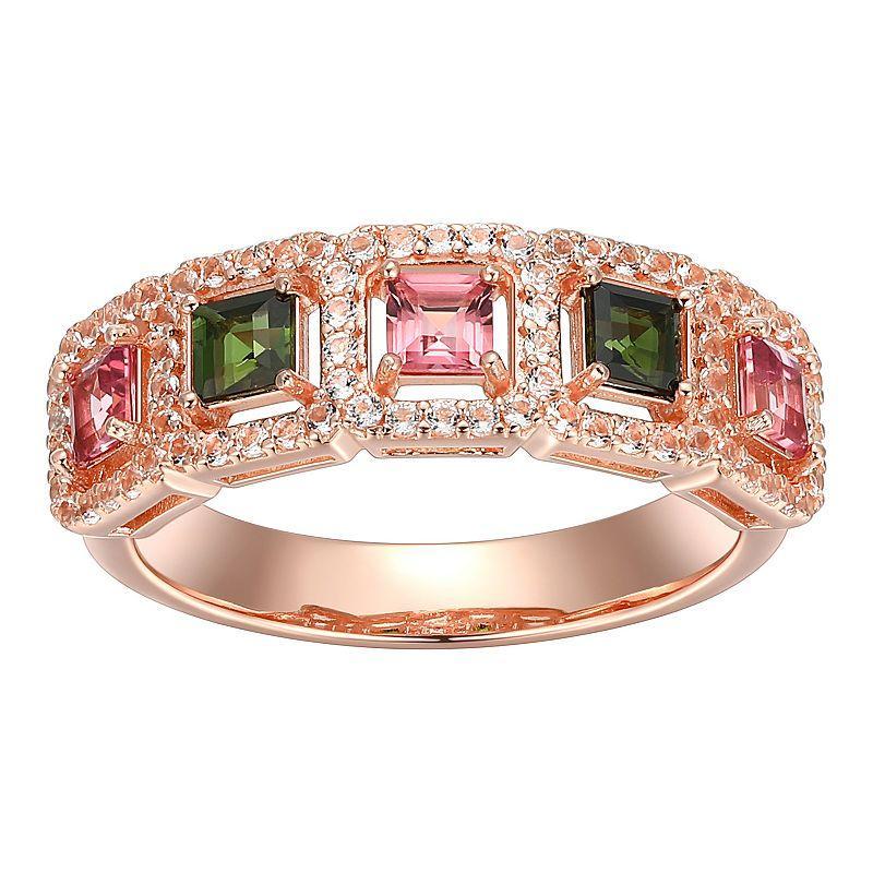 18k Rose Gold Over Sterling Silver Tourmaline With White Topaz Ring, Womens Pink Tone Product Image