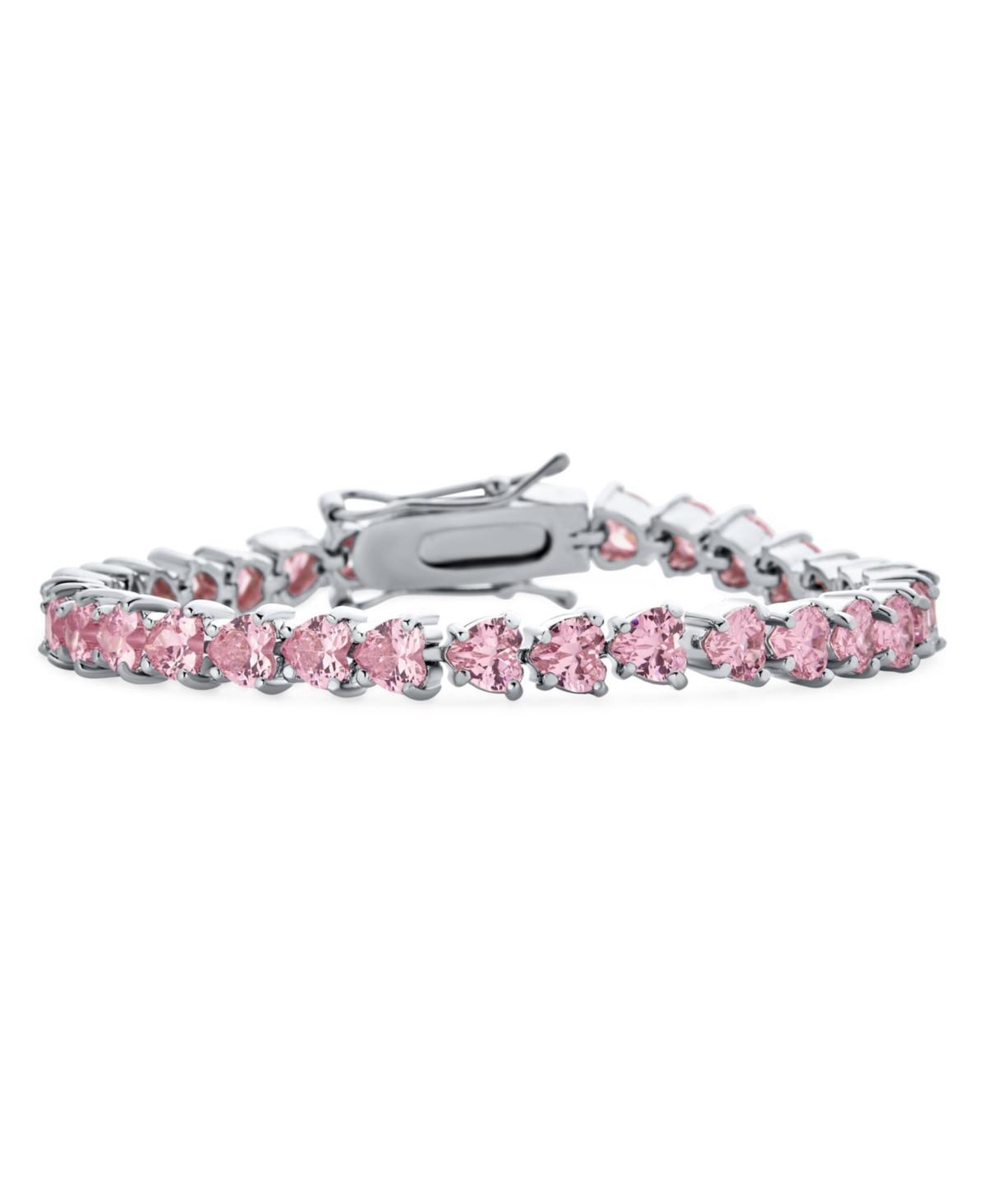 Bling Jewelry Pink 25 Ct Cubic Zirconia Cz Tennis Bracelet Heart Shape For Women Rhodium Plated Silver Brass 7 Inch Product Image