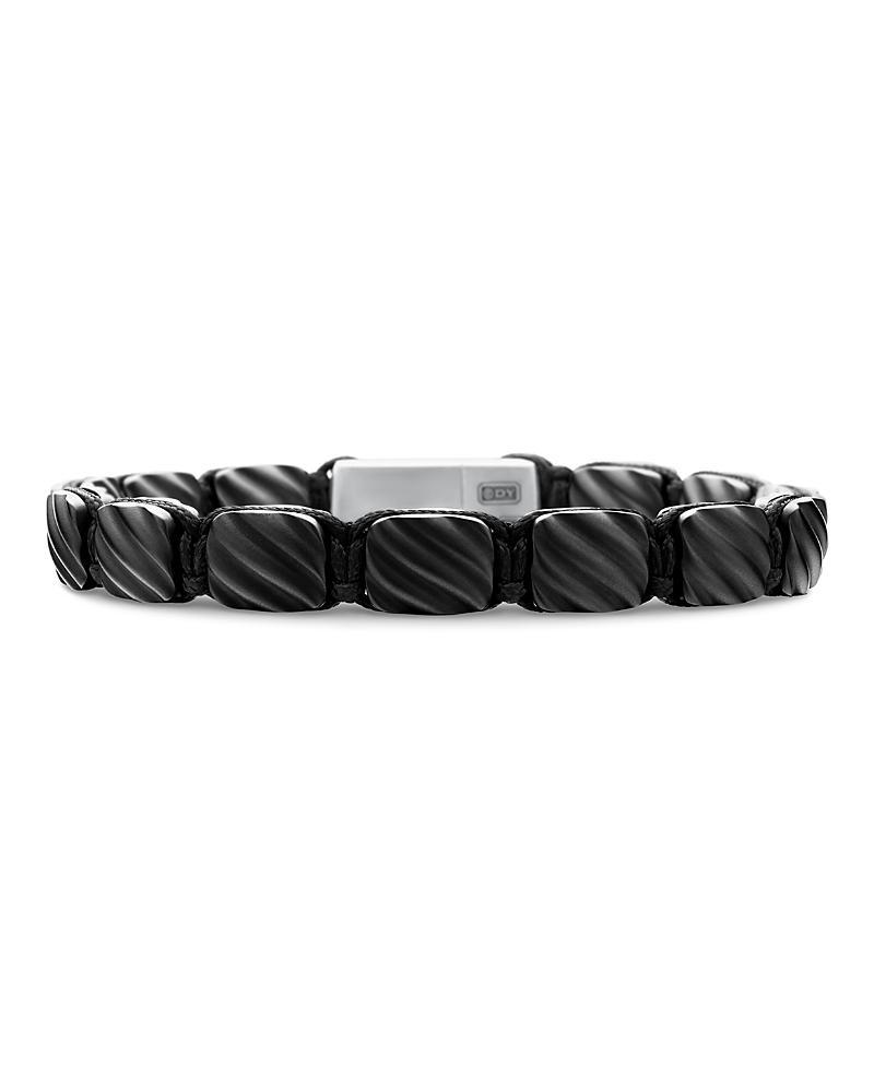 David Yurman Mens Sculpted Cable Woven Tile Bracelet in Black Titanium with Sterling Silver and Black Nylon, 8.5mm Product Image