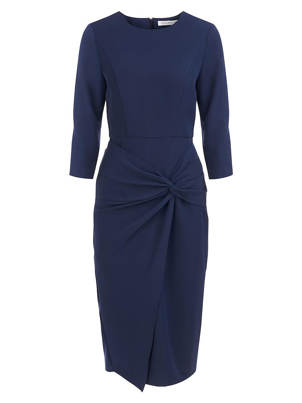 Kay Unger Stretch Crew Neck 34 Sleeve Front Waist Twist Midi Dress Product Image