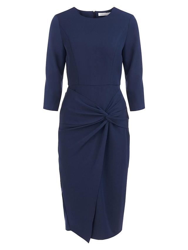 Kay Unger Stretch Crew Neck 34 Sleeve Front Waist Twist Midi Dress Product Image