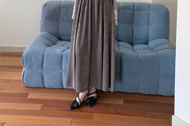 Long Sleeve Mock Neck Printed Mock Two Piece Maxi A-Line Dress Product Image