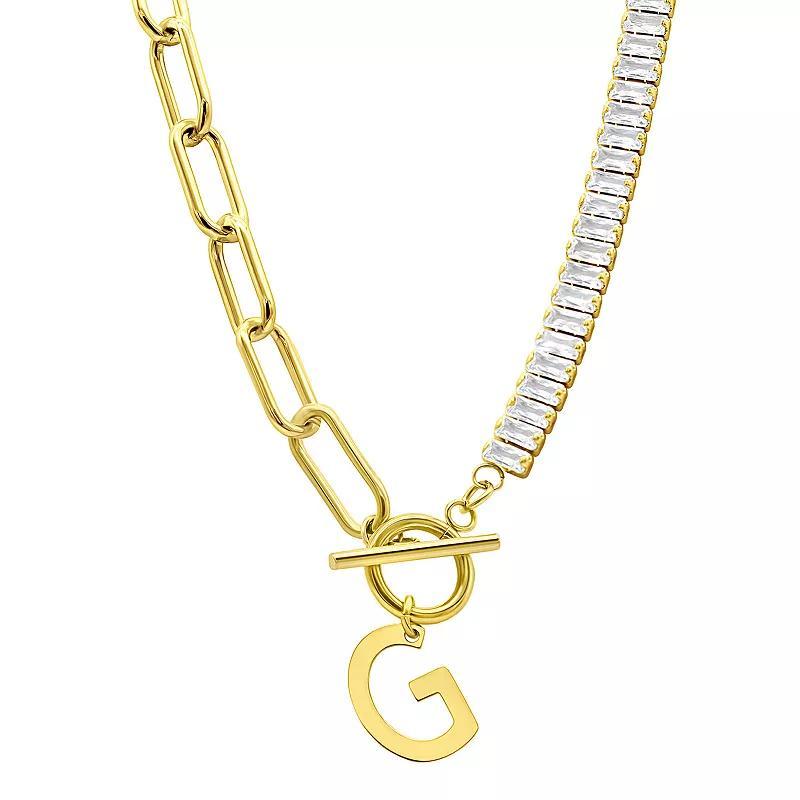 Adornia Gold Tone Half Crystal & Half Paperclip Initial Toggle Necklace, Womens Product Image