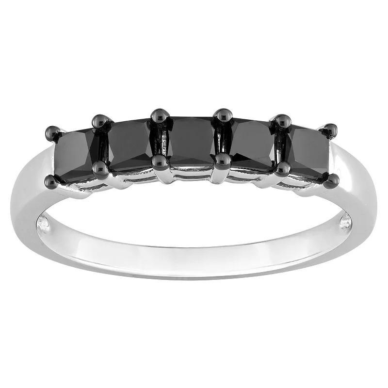 Stella Grace 14k White Gold 1 1/4 Carat T.W. Black Diamond 5-Stone Semi-Eternity Ring, Womens Product Image