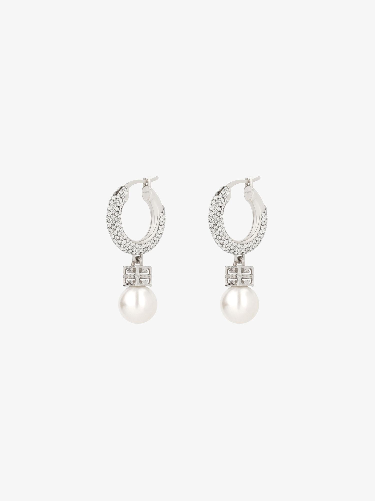 Pearl earrings in metal with crystals - white/silvery Product Image