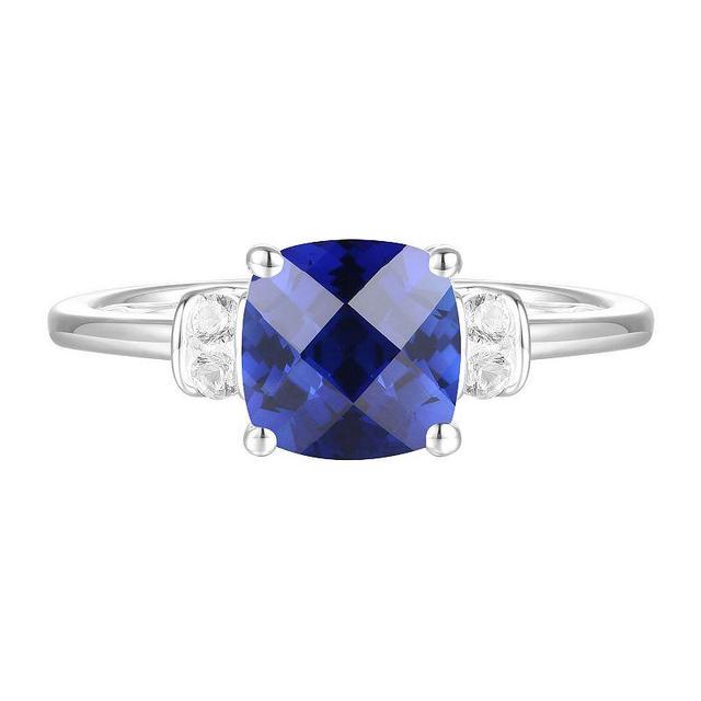 Sterling Silver Lab-Created Sapphire, Lab-Created White Sapphire Solitaire Ring, Womens Product Image