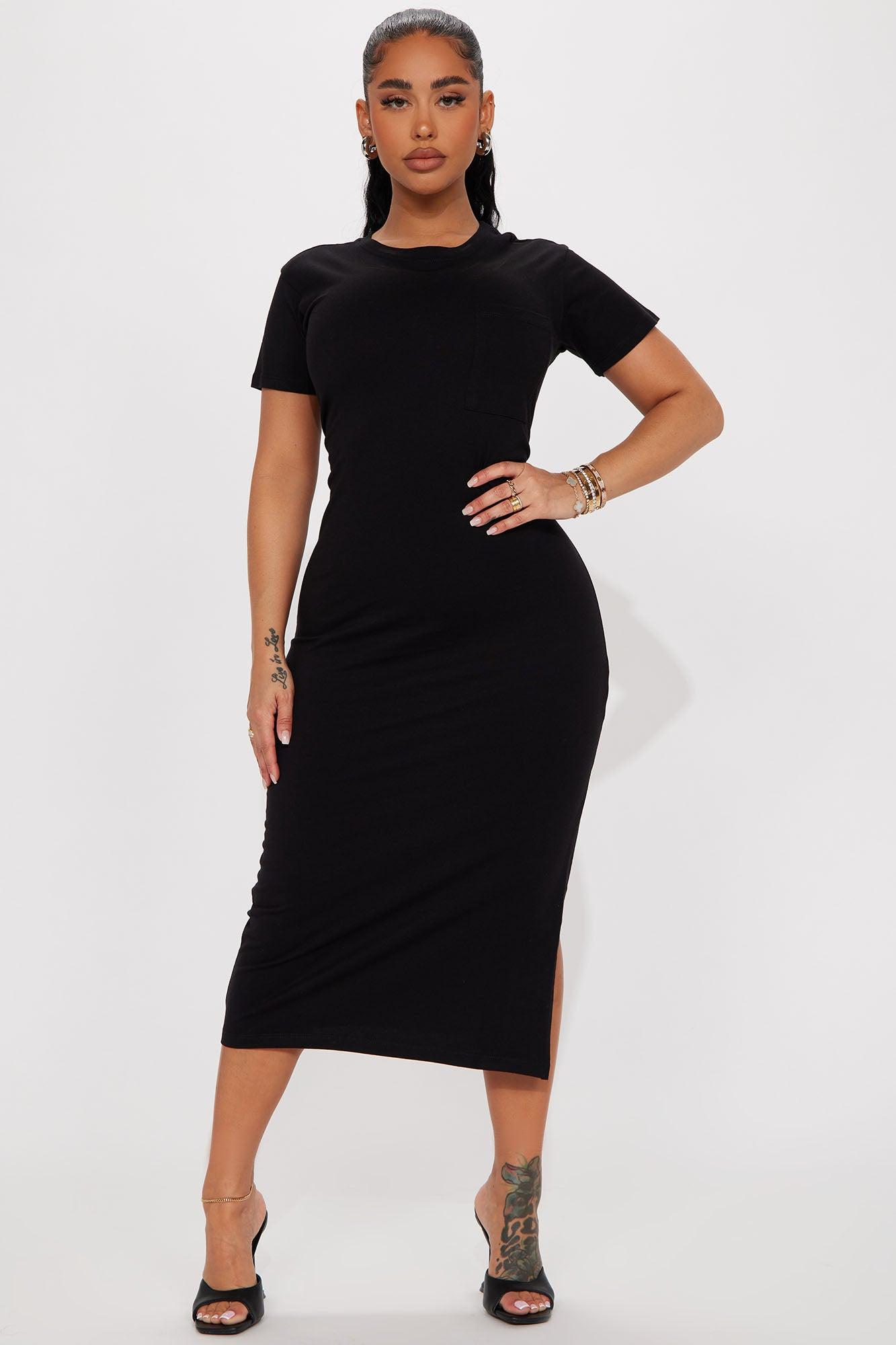 Tatianna T-Shirt Midi Dress - Black Product Image