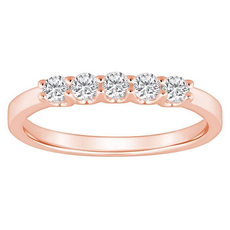 Alyson Layne 14k Gold 1/3 Carat T.W. Diamond 5-Stone Wedding Band, Womens, Pink Product Image