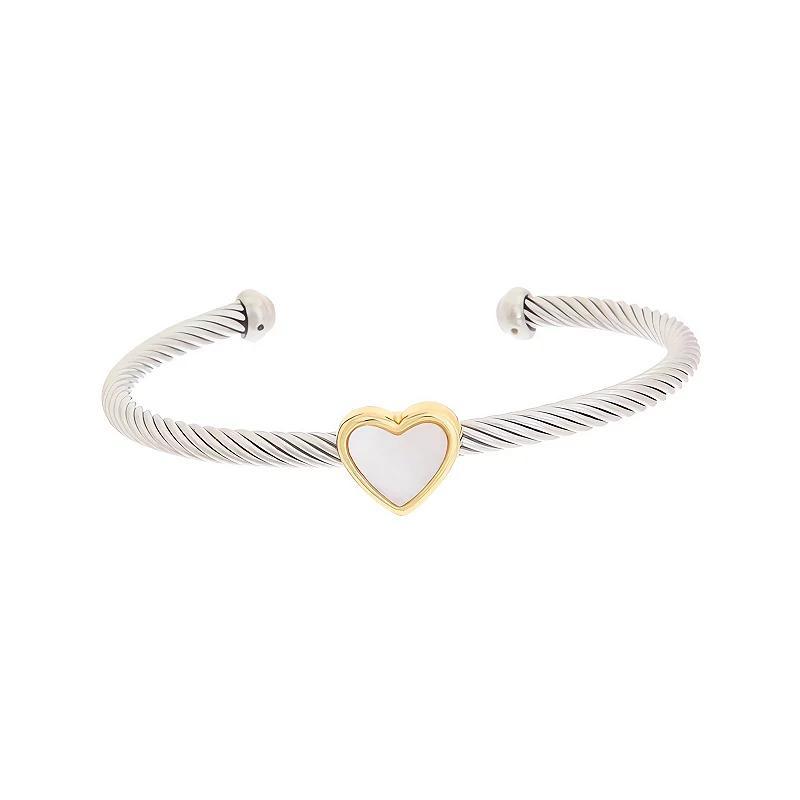 Juvell Two-Tone 18k Gold Plated White Heart Embellished Cuff Bracelet, Womens, Two Tone Product Image