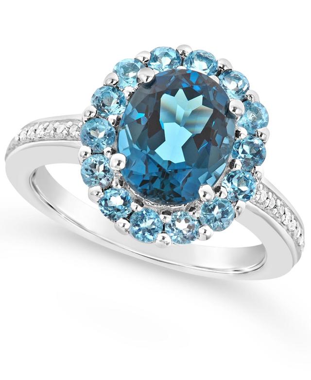 Celebration Gems Sterling Silver London Blue Topaz, Blue Topaz & 1/10 Carat T.W. Diamond Oval Halo Ring, Womens Product Image