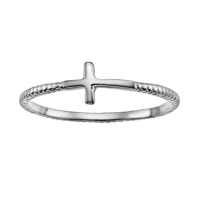 Silver-Plated Sideways Cross Ring, Womens Grey Product Image