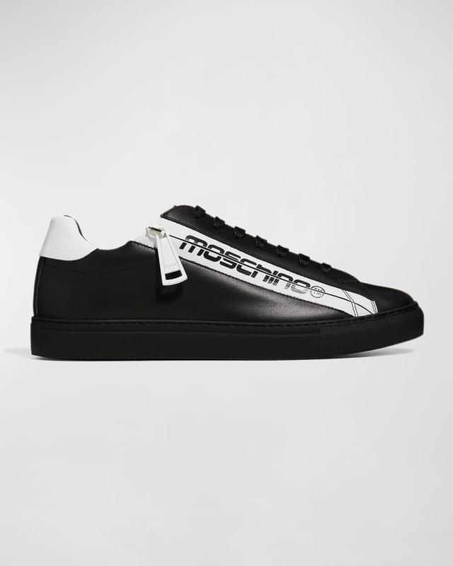 Men's Leather Logo Zip Low-Top Sneakers Product Image