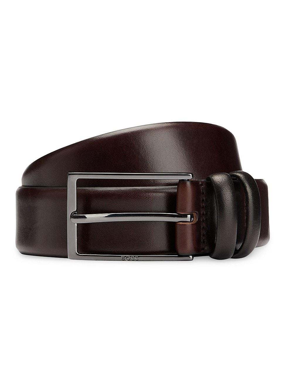 Mens Vegetable-Tanned Leather Belt with Gunmetal Hardware Product Image