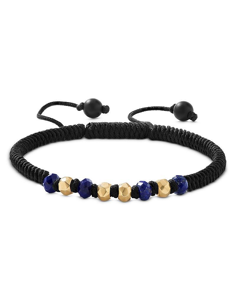 Mens Fortune Woven Black Nylon Bracelet with Lapis, Black Onyx and 18K Yellow Gold Product Image