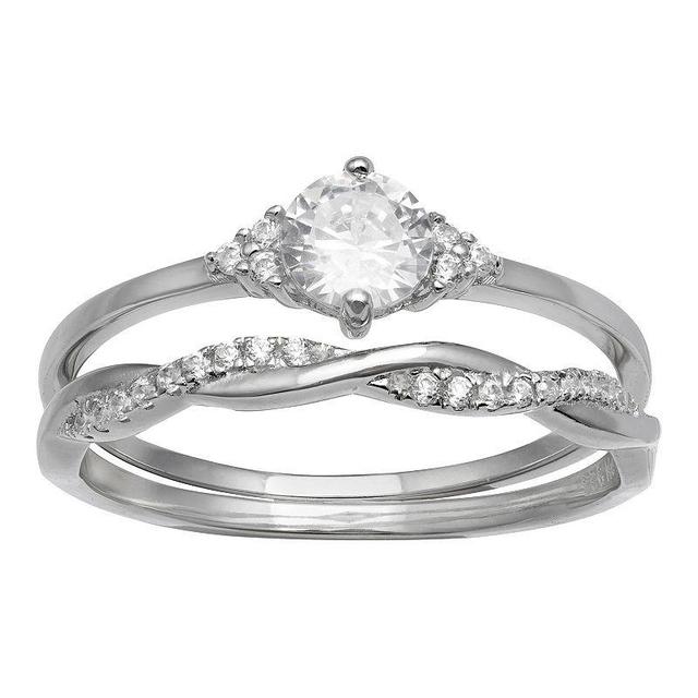 PRIMROSE Sterling Silver Twisted Ring & Cubic Zirconia Ring Set, Womens Grey Product Image