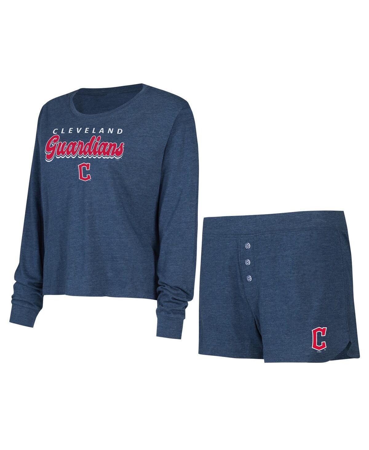 Womens Concepts Sport Navy Cleveland Guardians Meter Knit Long Sleeve T-Shirt & Shorts Set Grd Blue Product Image