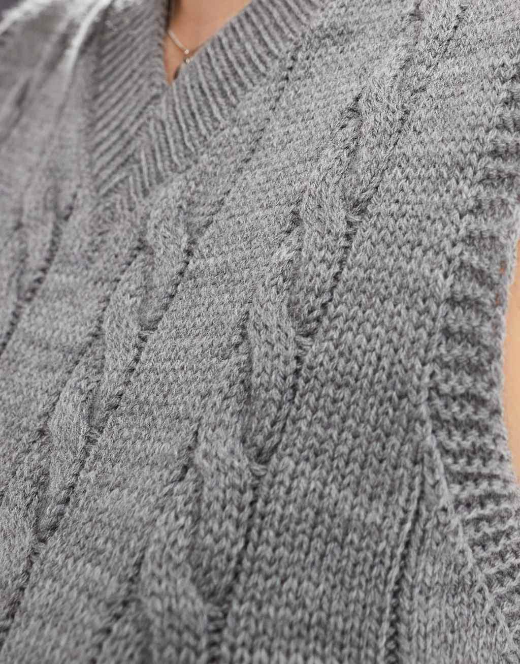 COLLUSION v neck knit tank in gray Product Image