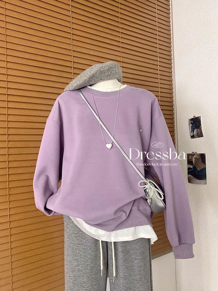 Round Neck Mock Two Piece Fleece-Lined Pullover Product Image