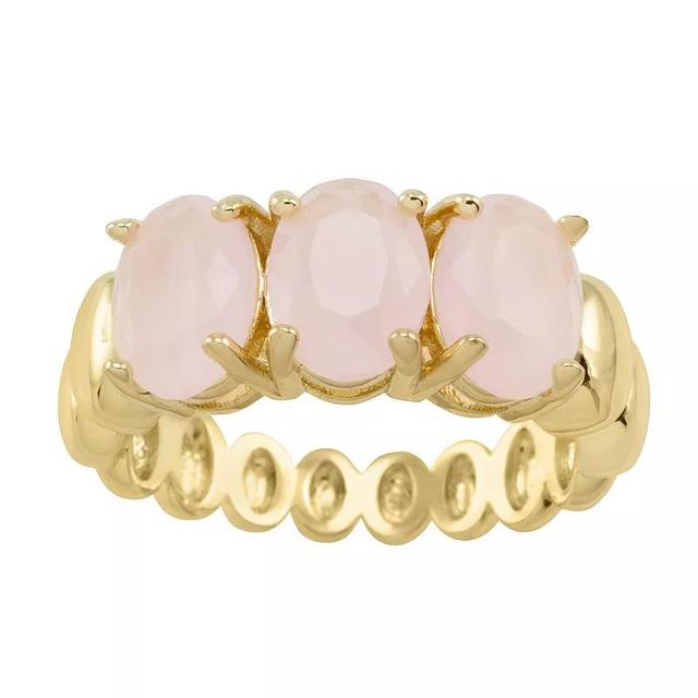 Brilliance Gold Tone Pink Crystal Oval Tri-Stone Ring, Womens Product Image