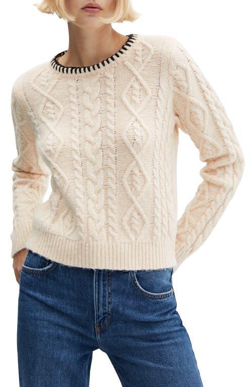 MANGO - Contrast trim cable knit sweater beigeWomen Product Image