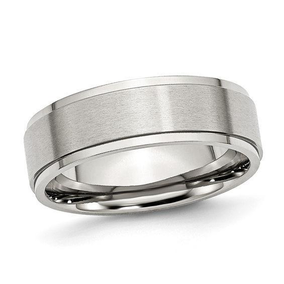 Men's 7.0mm Ridge Edge Comfort Fit Wedding Band in Stainless Steel Product Image