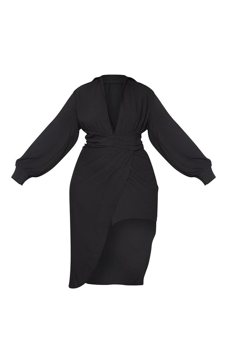 Plus Black Plunge Wrap Textured Dress Product Image