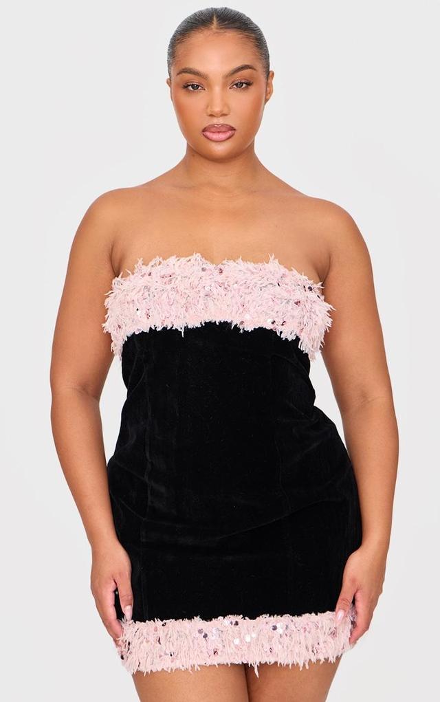 Plus Black Textured Sequin Bandeau Mini Dress Product Image