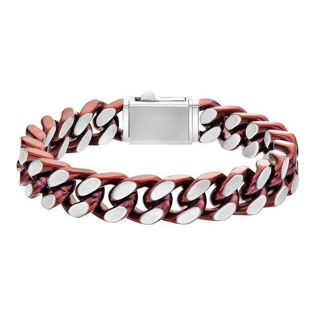 Mens LYNX Red Stainless Steel Curb Chain Bracelet Product Image