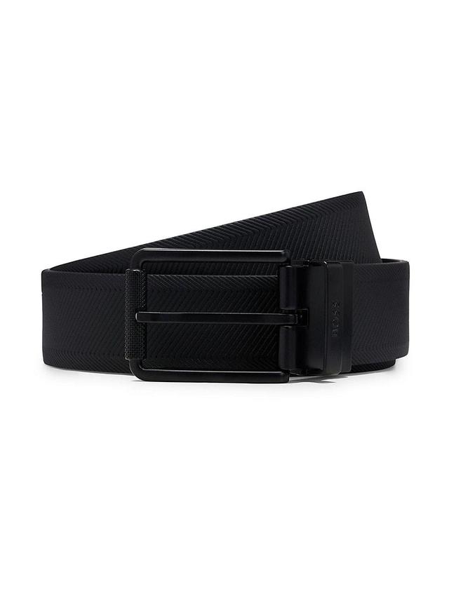 Mens Reversible leather belt with black-varnished roller buckle Product Image