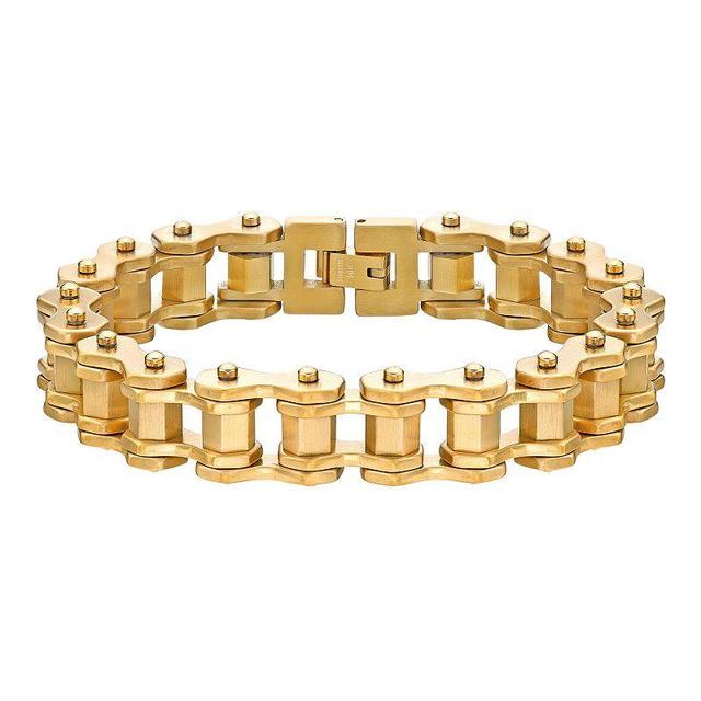 Mens LYNX Stainless Steel Bicycle-Chain Bracelet Gold Tone Product Image