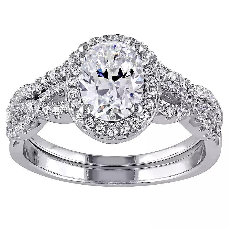 Stella Grace Sterling Silver Cubic Zirconia Oval Halo Bridal Ring Set, Womens Product Image