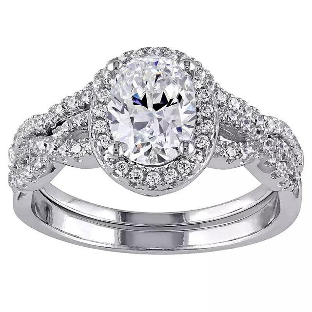 Stella Grace Sterling Silver Cubic Zirconia Oval Halo Bridal Ring Set, Womens Product Image