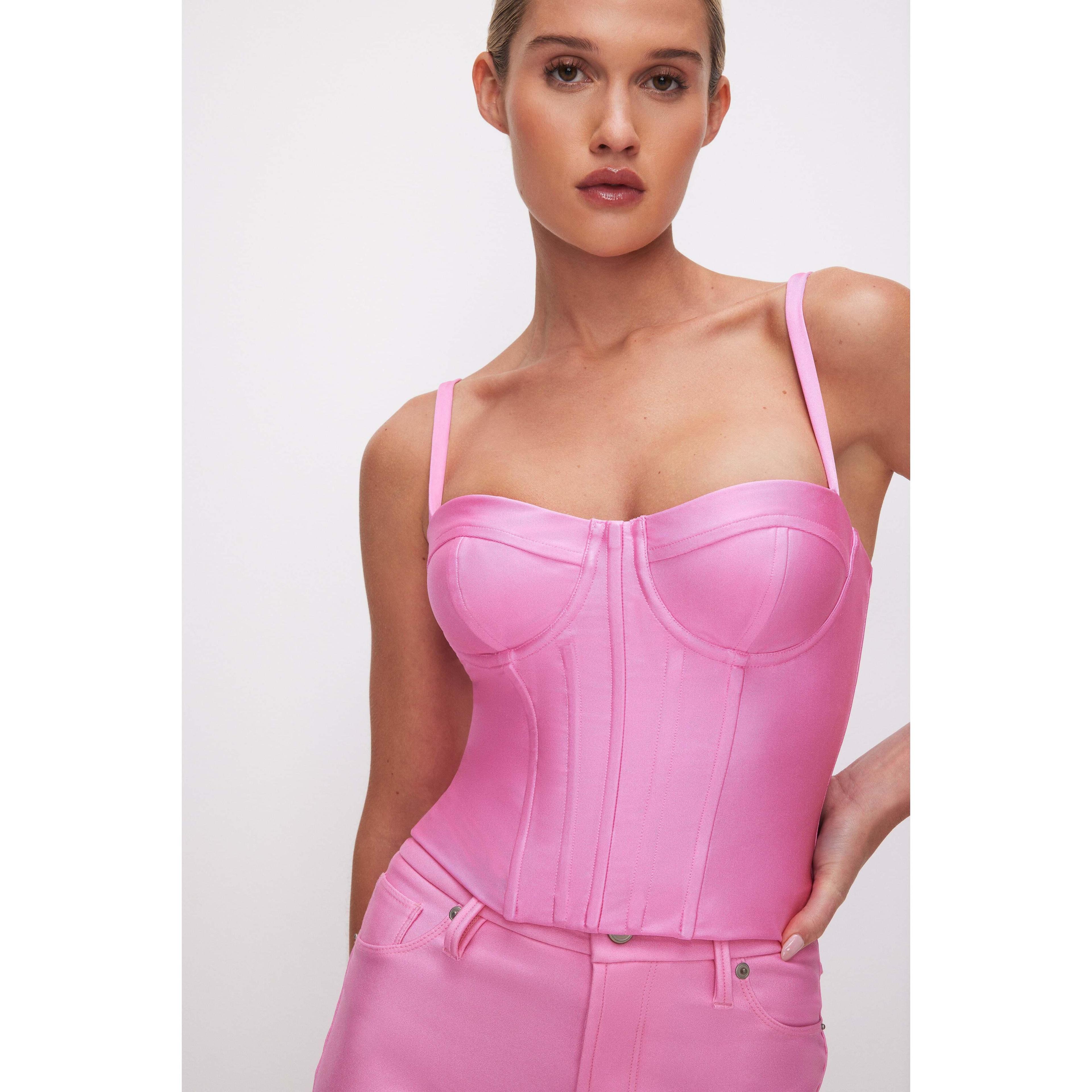 Womens Compression Shine Corset Top | Sorority Pink, Size 2XL | Good American by Khlo Kardashian Product Image