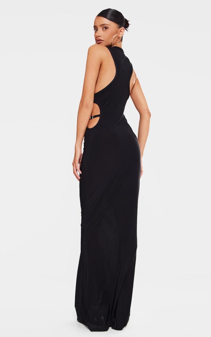 Petite Black Slinky Racer Neck Maxi Dress With Cut Out Belt Details Product Image